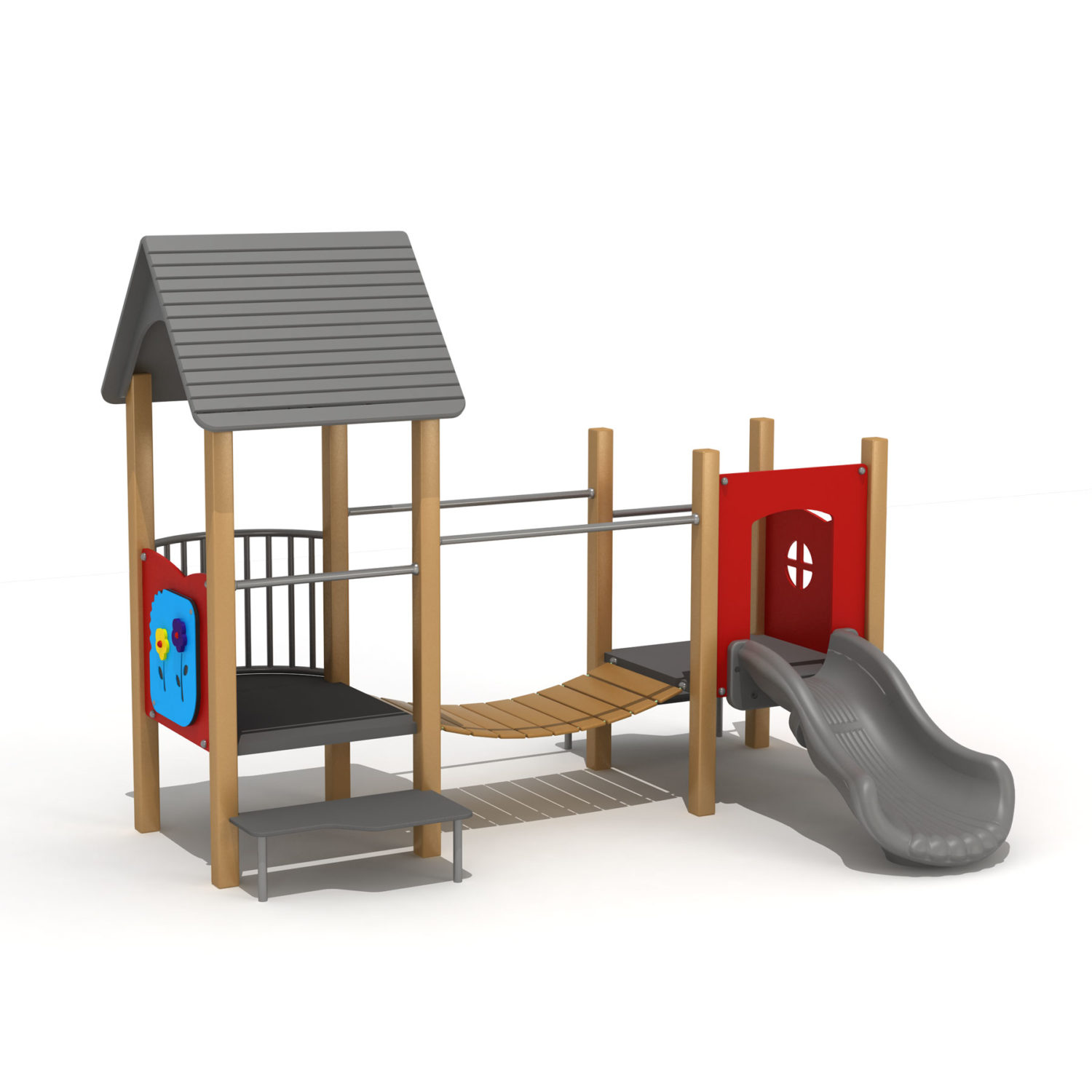 Wood Playground S1818 : สนามเด็กเล่นสไลด์เดอร์สะพานข้าม HAPPY LAND