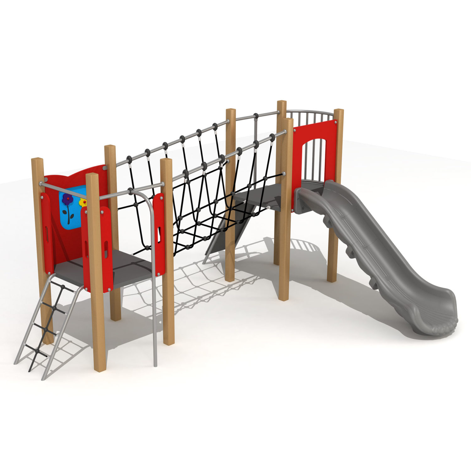 Wood Playground S1820 : สนามเด็กเล่นสไลด์เดอร์สะพานเชือก HAPPY LAND