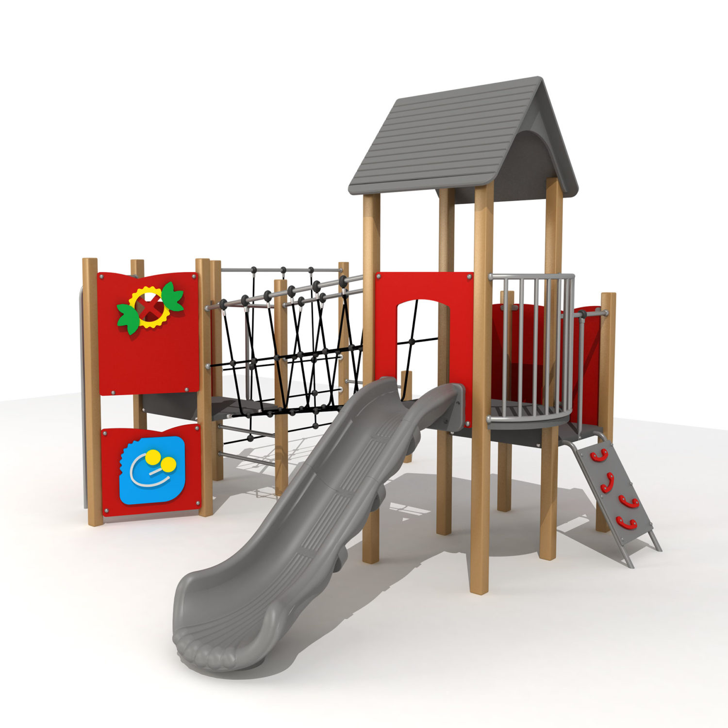 Wood Playground S1821 : สนามเด็กเล่นสไลด์เดอร์บ้านสะพานเชือก HAPPY LAND